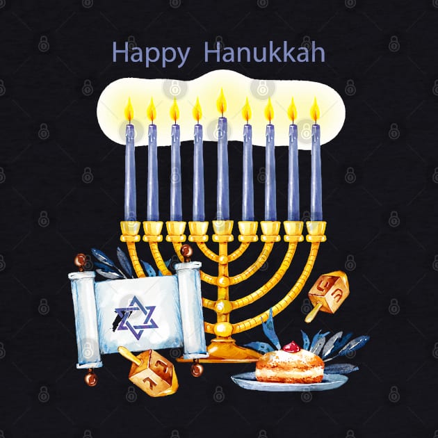 Happy Hanukkah Watercolor by Mako Design 